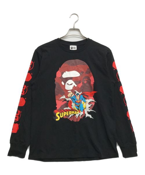 A BATHING APE（アベイシングエイプ）A BATHING APE (アベイシングエイプ) DC (ディーシー) SUPERMAN LONG SLEEVE TEE ブラック サイズ:Mの古着・服飾アイテム