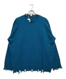 s'yte（サイト）の古着「7G BULKY WOOL DAMAGE ROUND NECK PULLOVER」｜ブルー