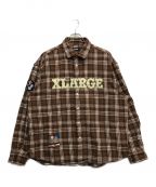 X-LARGEエクストララージ）の古着「PATCHED FLANNEL SHIRT」｜ブラウン