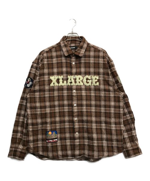 X-LARGE（エクストララージ）X-LARGE (エクストララージ) PATCHED FLANNEL SHIRT ブラウン サイズ:Lの古着・服飾アイテム