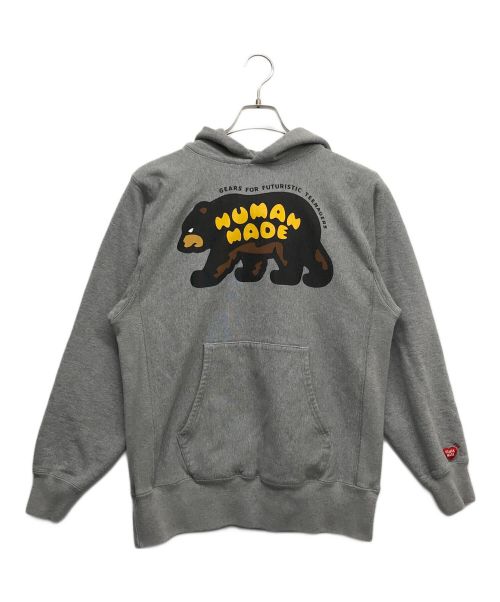 HUMAN MADE（ヒューマンメイド）HUMAN MADE (ヒューマンメイド) ベアープリントプリントプルオーバーパーカー グレー サイズ:Mの古着・服飾アイテム