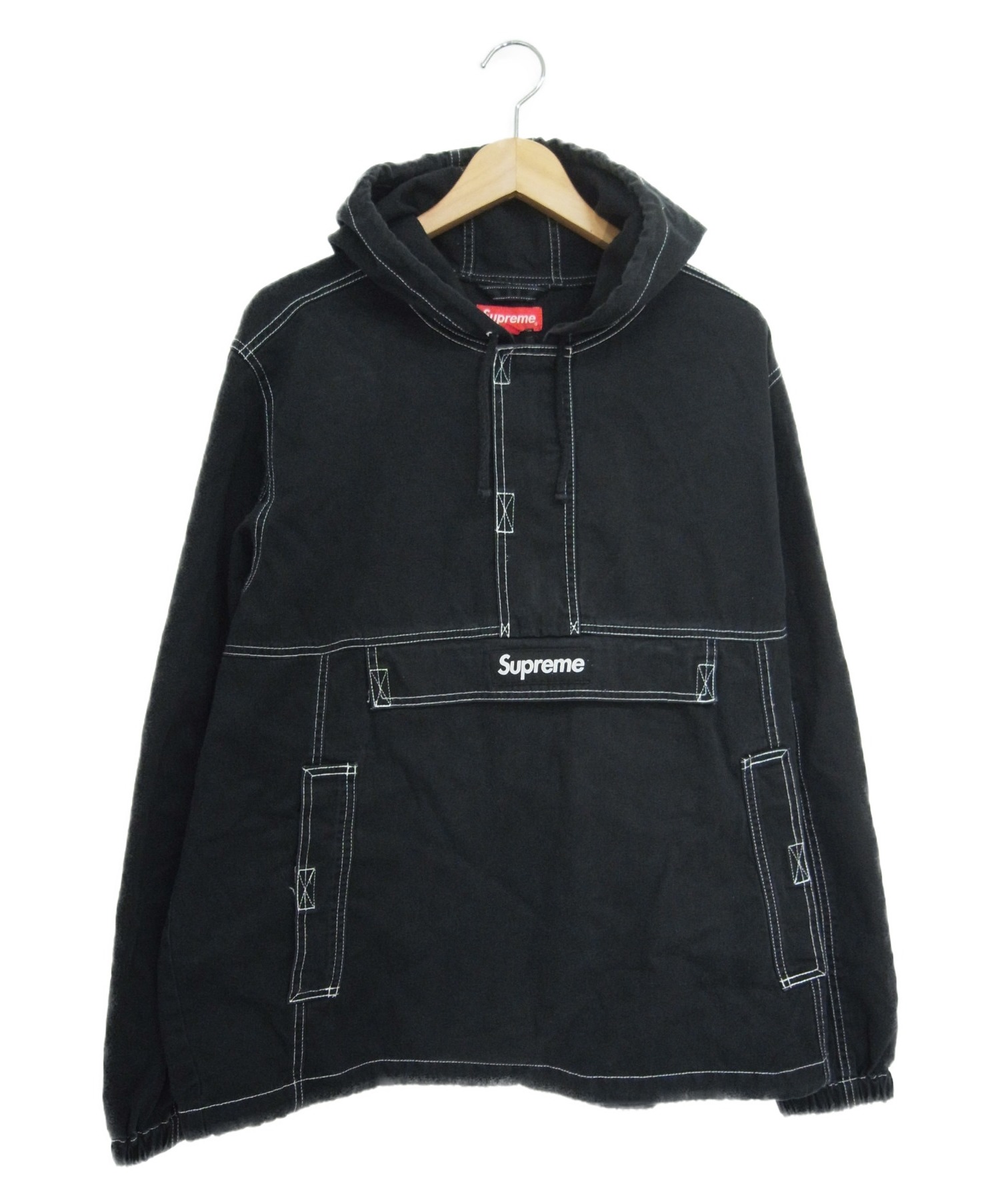 中古 古着通販 Supreme シュプリーム アノラックパーカー ブラック サイズ M 16awモデル Contrast Stitch Twill Pullover ブランド 古着通販 トレファク公式 Trefac Fashion