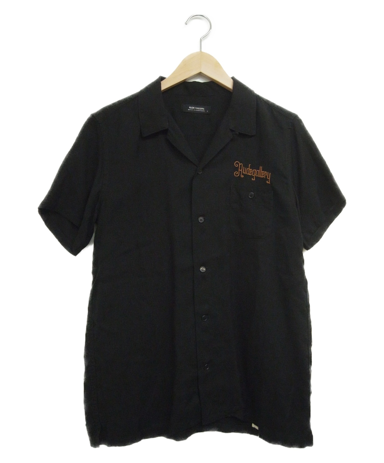 【中古・古着通販】RUDE GALLERY (ルードギャラリー) バック刺繍オープンカラーシャツ ブラック サイズ:2｜ブランド・古着通販
