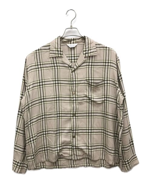 UNUSED（アンユーズド）UNUSED (アンユーズド) RAYON CHECK SHIRT / レーヨンチェックシャツ / 長袖シャツ / オープンカラーシャツ ベージュ サイズ:2の古着・服飾アイテム