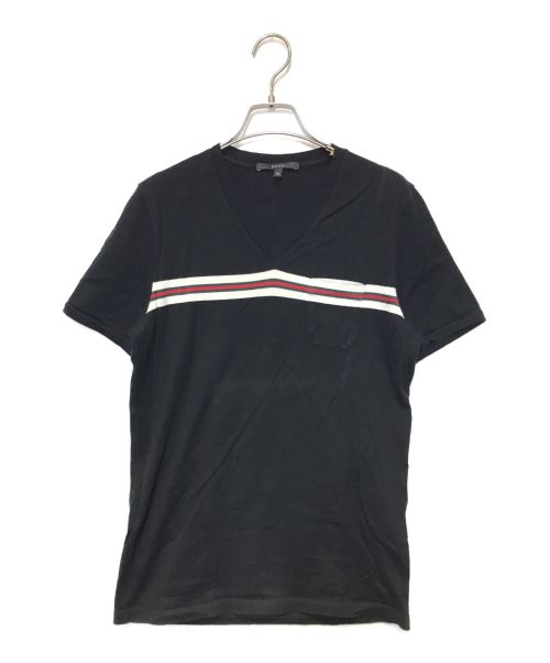 GUCCI（グッチ）GUCCI (グッチ) Web stripe v-neck T ブラック サイズ:Mの古着・服飾アイテム