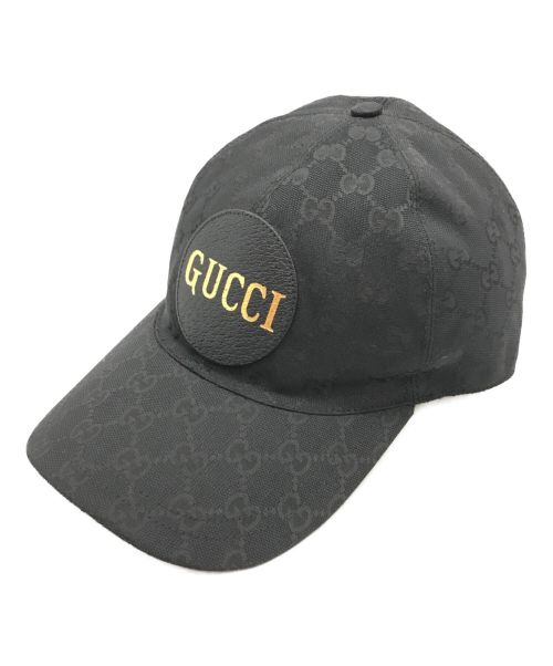 GUCCI（グッチ）GUCCI (グッチ) レザーロゴパッチキャップ ブラック サイズ:XL/60の古着・服飾アイテム