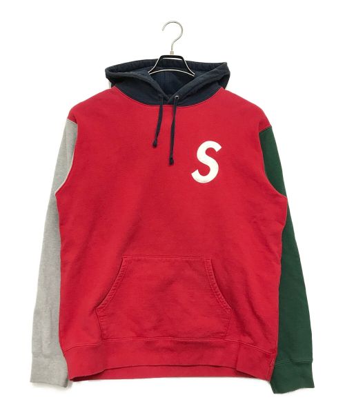 SUPREME（シュプリーム）SUPREME (シュプリーム) 19SS S Logo Colorblocked Hooded Sweatshirt レッド×グリーン サイズ:XLの古着・服飾アイテム