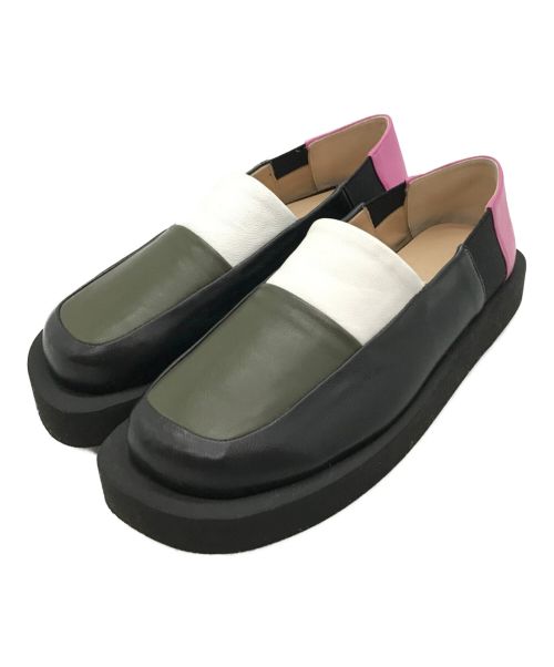 PLAN C（プランシー）PLAN C (プランシー) PLATFORM MOCCASIN ブラック×グリーン サイズ:36（23㎝相当）の古着・服飾アイテム