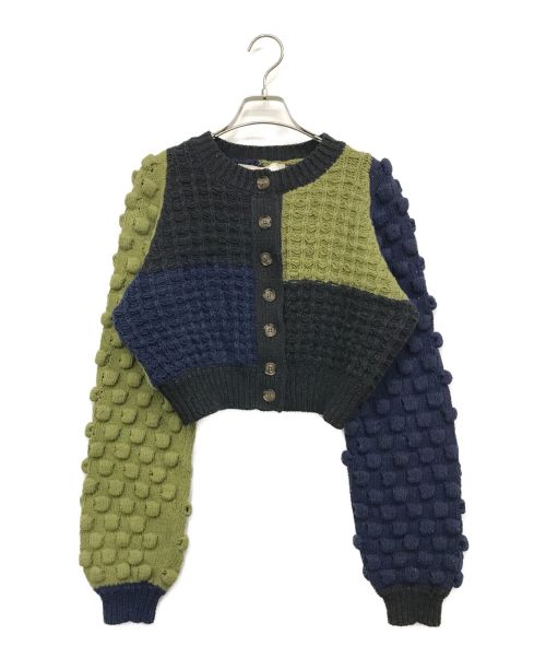 LEINWANDE（ラインヴァンド）LEINWANDE (ラインヴァンド) Bubble Patchwork Cardigan グリーン×ネイビー サイズ:FREEの古着・服飾アイテム