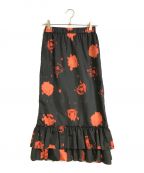 MARNIマルニ）の古着「フラワープリントスカート」｜ブラック×オレンジ