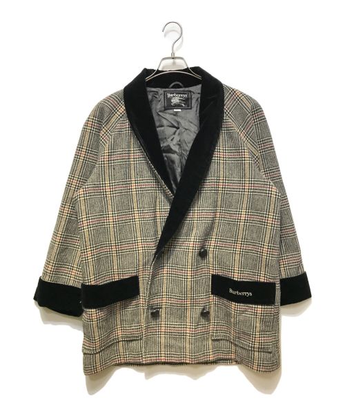 Burberry's（バーバリーズ）Burberry's (バーバリーズ) ［古着］襟ベロア切替チェックダブルジャケット グレー×ブラック サイズ:Mの古着・服飾アイテム