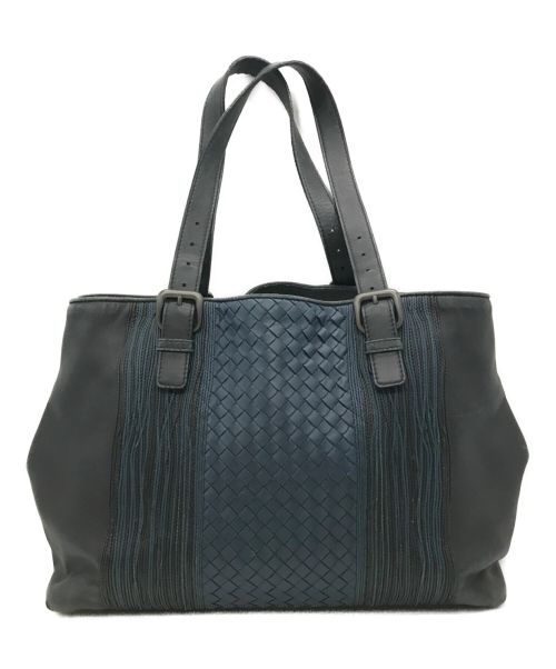 BOTTEGA VENETA（ボッテガベネタ）BOTTEGA VENETA (ボッテガベネタ) イントレチャート切替トートバッグ ネイビー×ブラック サイズ:下記参照の古着・服飾アイテム