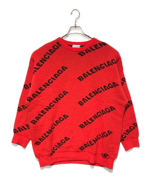 BALENCIAGA（バレンシアガ）BALENCIAGA (バレンシアガ) ALLOVER LOGO CREW KNIT レッド サイズ:Mの古着・服飾アイテム