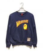 A BATHING APE×MITCHELL & NESSアベイシングエイプ×ミッチェルアンドネス）の古着「WARRIORS プリントスウェット」｜ネイビー