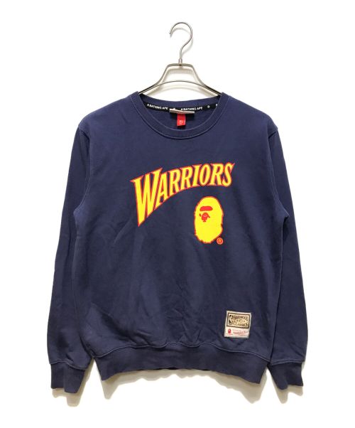 A BATHING APE（アベイシングエイプ）A BATHING APE (アベイシングエイプ) MITCHELL & NESS (ミッチェルアンドネス) WARRIORS プリントスウェット ネイビー サイズ:XLの古着・服飾アイテム