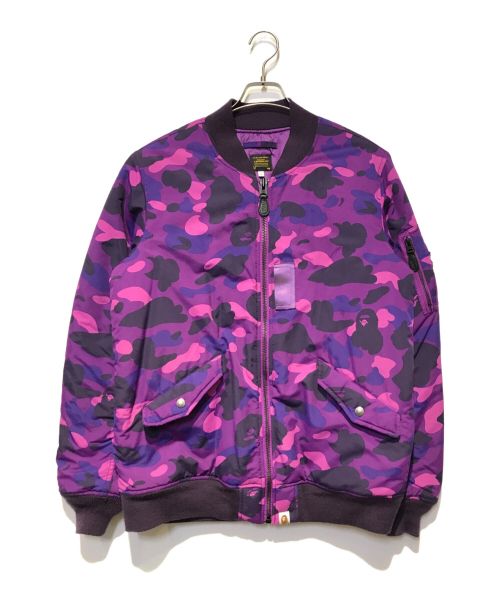 A BATHING APE（アベイシングエイプ）A BATHING APE (アベイシングエイプ) CAMO MA-1 フライト ジャケット パープル サイズ:Lの古着・服飾アイテム