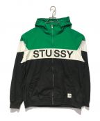 stussyステューシー）の古着「ロゴフーデッドジャケット」｜グリーン×ブラック