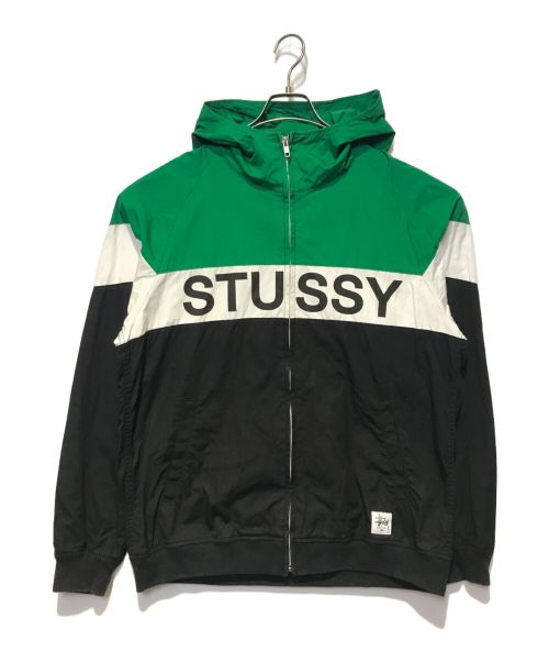 stussy（ステューシー）stussy (ステューシー) ロゴフーデッドジャケット グリーン×ブラック サイズ:XLの古着・服飾アイテム