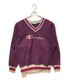 Champion（チャンピオン）の古着「［古着］90's リブライン Vネック リバースウィーブスウェット」｜パープル