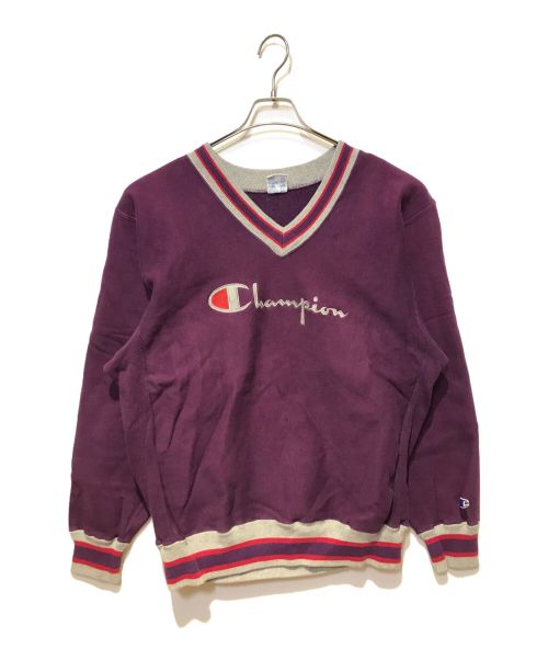 Champion（チャンピオン）Champion (チャンピオン) ［古着］90's リブライン Vネック リバースウィーブスウェット パープル サイズ:XLの古着・服飾アイテム