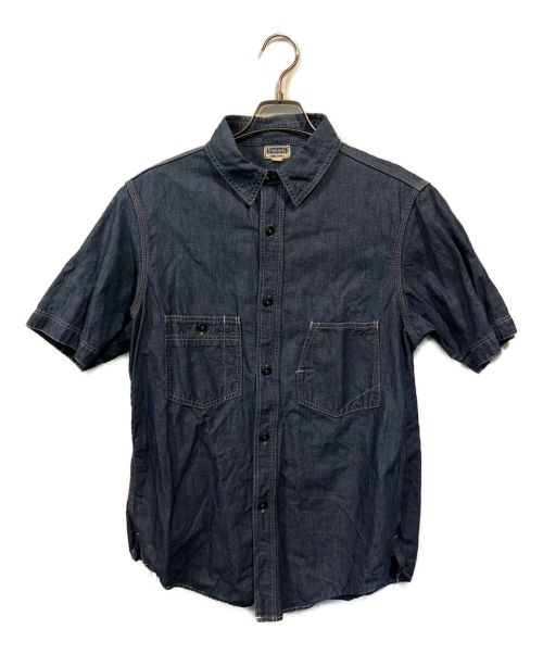 freewheelers（フリーホイーラーズ）freewheelers (フリーホイーラーズ) IRONALLS SHIRT SHORT SLEEVE 7oz COTTON × LINEN CHAMBRAY インディゴ サイズ:16の古着・服飾アイテム