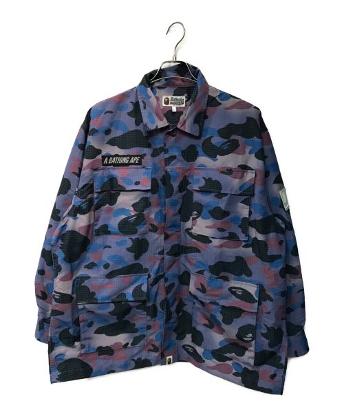 A BATHING APE（アベイシングエイプ）A BATHING APE (アベイシングエイプ) グリッドカモ リラックスフィット ミリタリーシャツ パープル サイズ:Lの古着・服飾アイテム