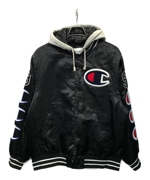 Supreme × Champion（シュプリーム×チャンピオン）Supreme × Champion (シュプリーム×チャンピオン) Hooded Satin Varsity Jacket ブラック サイズ:Mの古着・服飾アイテム