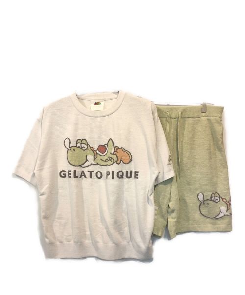 GELATO PIQUE HOMME（ジェラートピケ オム）GELATO PIQUE HOMME (ジェラートピケ オム) ヨッシープルオーバー+ハーフパンツセット ホワイト×グリーン サイズ:Mの古着・服飾アイテム