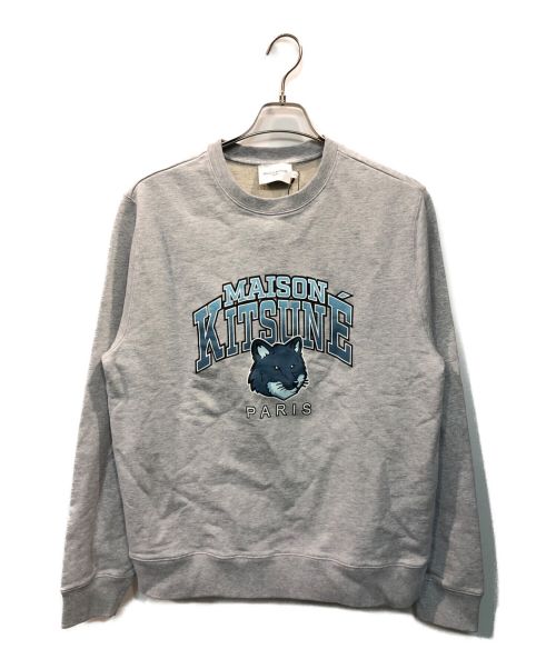 maison kitsune（メゾンキツネ）maison kitsune (メゾンキツネ) CAMPUS FOX REGULAR SWEATSHIRT グレー×ブルー サイズ:Lの古着・服飾アイテム