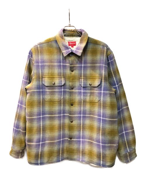 SUPREME（シュプリーム）SUPREME (シュプリーム) faux Shearling Lined Flannel Shirt ネイビー×グリーン サイズ:Lの古着・服飾アイテム