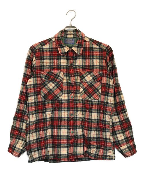 PENDLETON（ペンドルトン）PENDLETON (ペンドルトン) 70sウールオープンカラーシャツ ベージュ×レッド サイズ:Mの古着・服飾アイテム