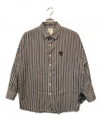 SHAREEFシャリーフ）の古着「STRIPE L S SHIRTS/」｜ホワイト×ネイビー