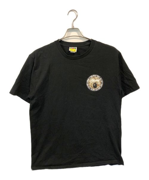 stussy（ステューシー）stussy (ステューシー) A BATHING APE (アベイシングエイプ) コラボプリントＴシャツ ブラック サイズ:XLの古着・服飾アイテム