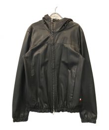 ARMANI EXCHANGE（アルマーニ エクスチェンジ）の古着「ラムレザーフーデッドジャケット」｜ブラック