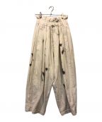 My Beautiful Landletマイビューティフルランドレット）の古着「paint denim tuck wide pants（ペイントデニムタックワイドパンツ）」｜ホワイト