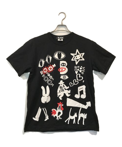 BLACK COMME des GARCONS（ブラック コムデギャルソン）BLACK COMME des GARCONS (ブラック コムデギャルソン) 綿天竺 FLIP PAGWSKI プリントTシャツ ブラック サイズ:XLの古着・服飾アイテム