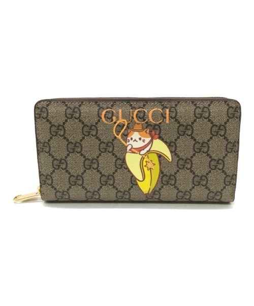 GUCCI（グッチ）GUCCI (グッチ) ばなにゃ GGスプリームキャンバス レザー 長財布 ブラウンの古着・服飾アイテム