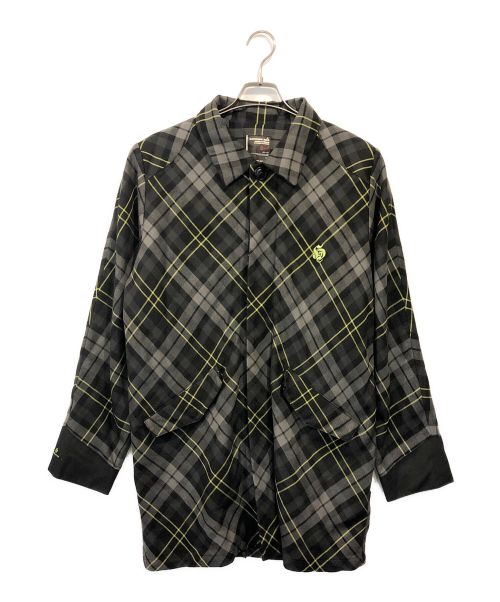 A BATHING APE（アベイシングエイプ）A BATHING APE (アベイシングエイプ) WTAPS (ダブルタップス) ウールチェックステンカラーコート グレー×ブラック サイズ:FREEの古着・服飾アイテム