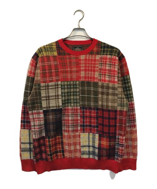 PALACE（パレス）PALACE (パレス) BEAMS PLUS (ビームスプラス) CREW KNIT PATCHWORK JACQUARD レッド サイズ:Mの古着・服飾アイテム