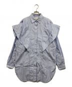 FILL THE BILLフィルザビル）の古着「FRILL FLY FRONT SHIRTS」｜ブルー×ホワイト