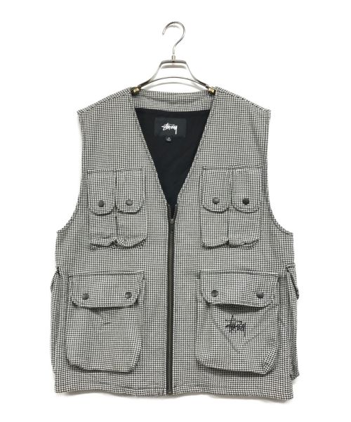 stussy（ステューシー）stussy (ステューシー) Houndstooth Work Vest ブラック×ホワイト サイズ:Ⅿの古着・服飾アイテム