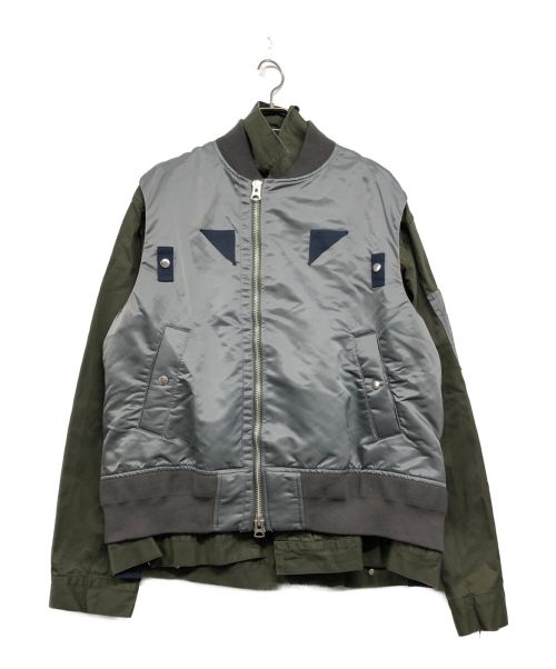 sacai（サカイ）sacai (サカイ) Nylon Twill Mix Blouson グレー×オリーブ サイズ:4の古着・服飾アイテム