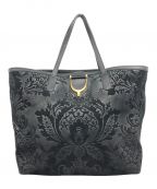 GUCCIグッチ）の古着「Black Brocade Leather Soft Stirrup Tote Bag」｜ブラック