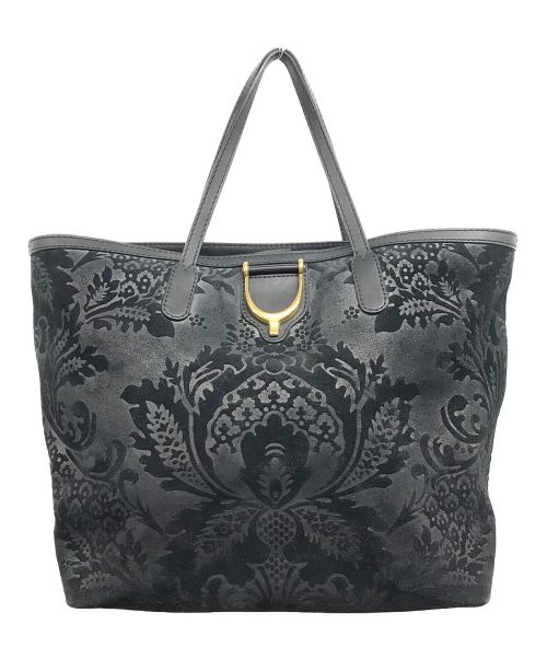 GUCCI（グッチ）GUCCI (グッチ) Black Brocade Leather Soft Stirrup Tote Bag ブラックの古着・服飾アイテム