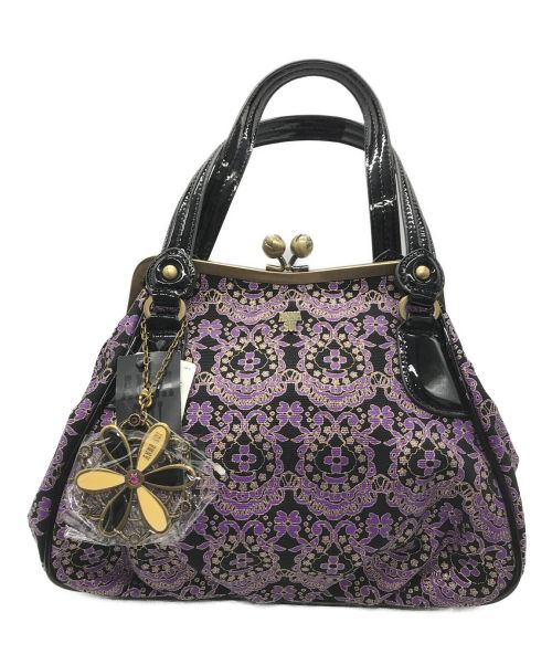 ANNA SUI（アナスイ）ANNA SUI (アナスイ) チャーム付ガマ口ハンドバッグ パープル×ブラックの古着・服飾アイテム