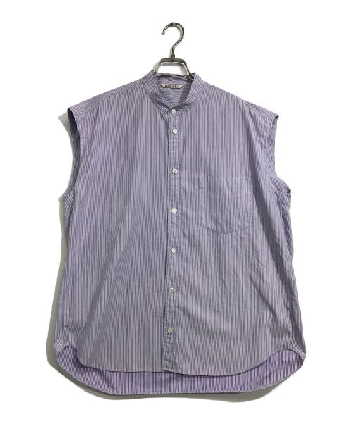 AURALEE（オーラリー）AURALEE (オーラリー) WASHED FINX TWILL STRIPE SLEEVELESS SHIRTS/ウォッシュド　フィンクス　ツイル　ストライプ　スリーブレス　シャツ パープル サイズ:1の古着・服飾アイテム