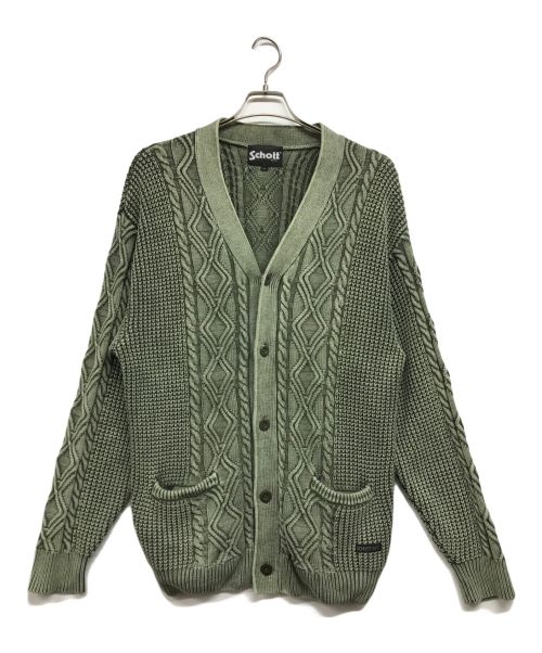 Schott（ショット）Schott (ショット) DULL COLOR CABLE COTTON CARDIGAN グリーン サイズ:Lの古着・服飾アイテム