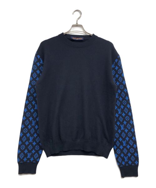 LOUIS VUITTON（ルイ ヴィトン）LOUIS VUITTON (ルイ ヴィトン) Monogram Sleeve CrewNeck Knit/モノグラム　スリーブ　クルーネック　ニット ネイビー サイズ:Mの古着・服飾アイテム