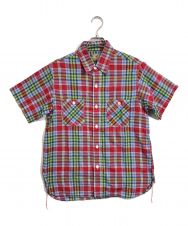 SUGAR CANE (シュガーケーン) マドラスチェック 半袖ワークシャツ レッド サイズ:M