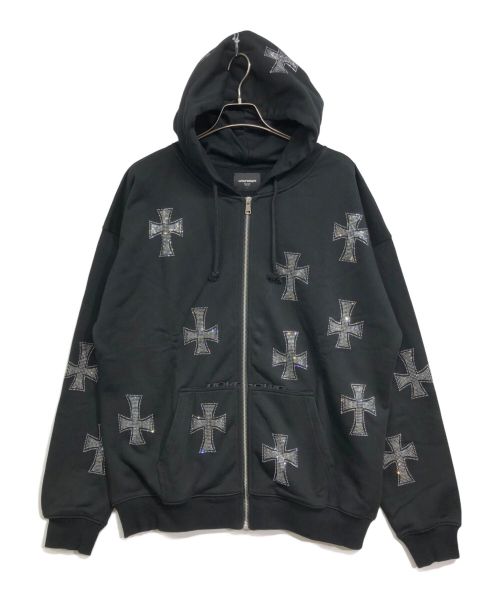 unknown（アンノーン）Unknown (アンノーン) Rhinestone Cross Zip Hoodie ブラック サイズ:Lの古着・服飾アイテム